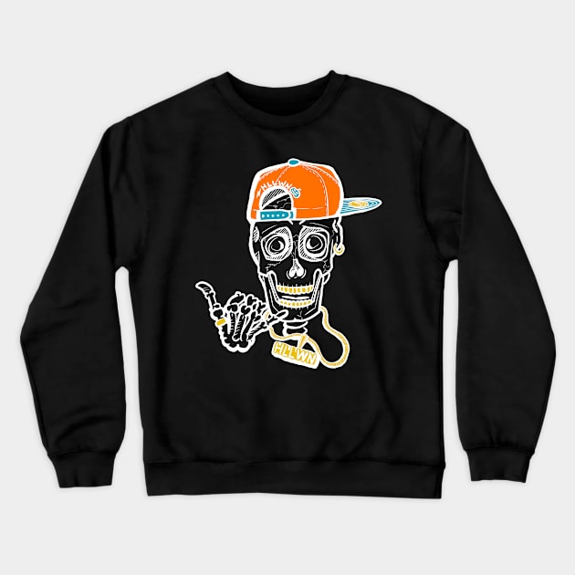 Skully Halloween - White Crewneck Sweatshirt by Lunch Bag Tees